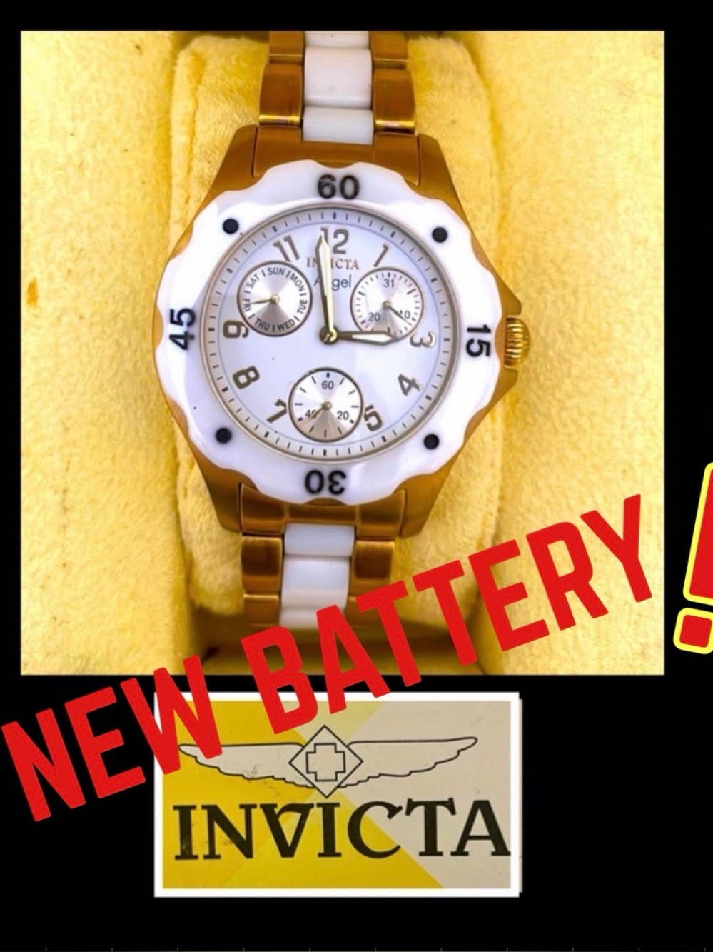 INVICTA ANGEL TRINITE WATCH 
Gold+ White • NEW BATTERY • W BOX